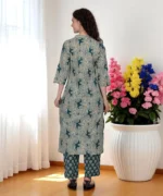 Green Floral Straight Kurta Set - Image 5