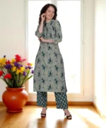 Green Floral Straight Kurta Set - Image 4