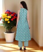 Turquoise Blossom Halter Neck Kurta Set - Image 4