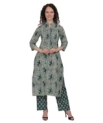 Green Floral Straight Kurta Set - Image 6