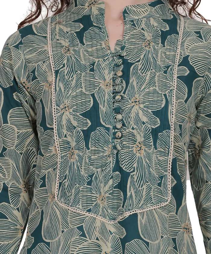 Green Floral Straight Kurta Set - Image 7