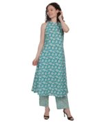 Turquoise Blossom Halter Neck Kurta Set - Image 6