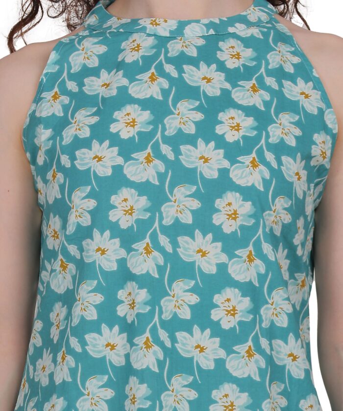 Turquoise Blossom Halter Neck Kurta Set - Image 7