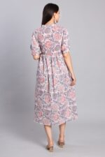 Floral Hand Block Printed Cotton Midi Dress - Image 4