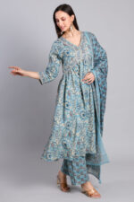 Aqua Bloom Anarkali Set - Image 3