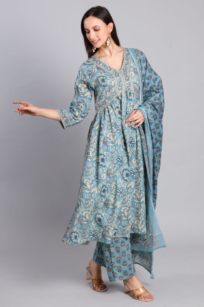 Aqua Bloom Anarkali Set - Image 3