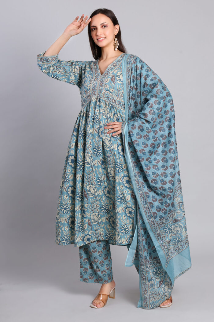 Aqua Bloom Anarkali Set - Image 4