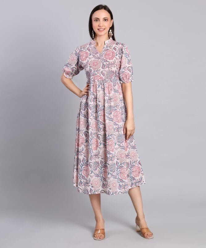 Close-up of handblock print on Etinika cotton dress