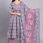 Cotton kurta set with floral print and dupatta