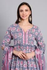"Sanganeri floral print cotton fabric close-up"