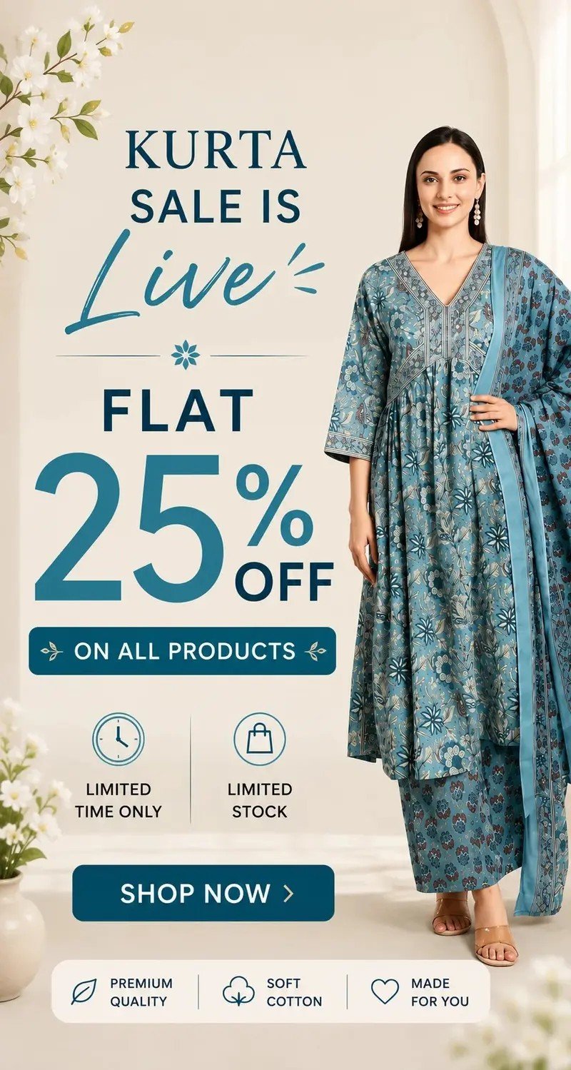 Kurta sale flat 25% off - Etinika